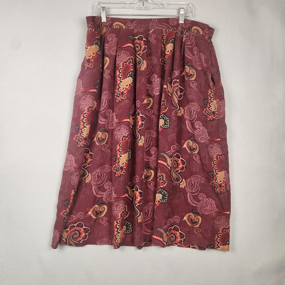 Requirements Woman Skirt Womens 18W Burgundy Paisley‎ Rayon Pockets Boho Midi